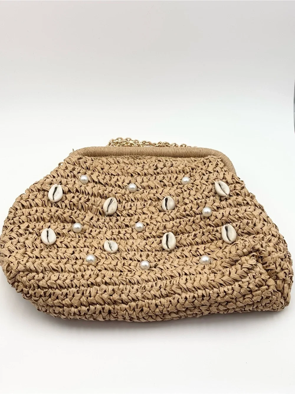Straw Shell Embellished Crossbody Bag - Natural - Picture 3 of 12